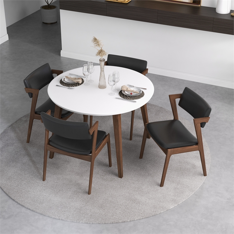 Ilkan Modern Solid Wood Walnut Dining Room & Kitchen Table and Chair Set of 4