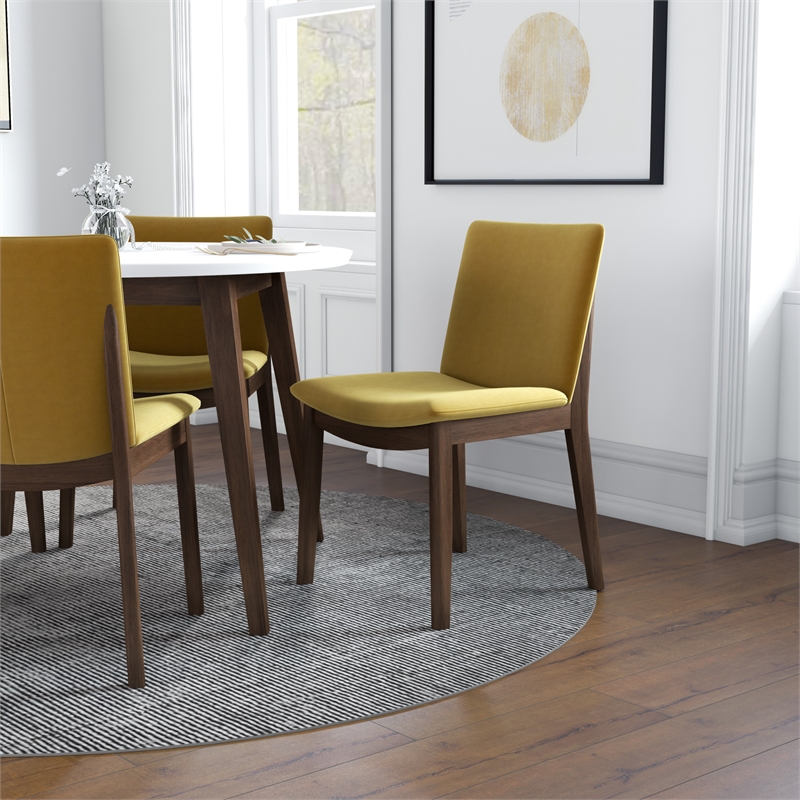 Pala Modern Solid Wood White Top Round Dining Room&Kitchen Table and 4 Chair Set