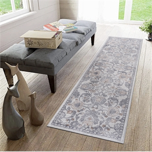 usak collection 2' x 8' ivory/silver oriental distressed non-shedding area rug