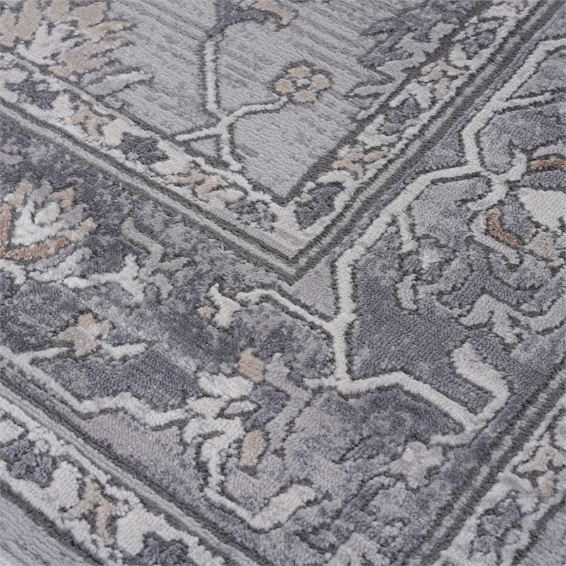 Usak Collection 5' x 7' Ivory/Silver Oriental Distressed Non-Shedding Area Rug