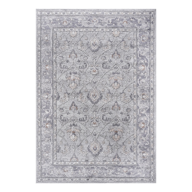 Usak Collection 5' x 7' Ivory/Silver Oriental Distressed Non-Shedding Area Rug