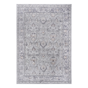usak collection 5' x 7' ivory/silver oriental distressed non-shedding area rug