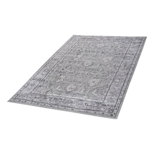 Usak Collection 6' x 9' Ivory/Silver Oriental Distressed Non-Shedding Area Rug