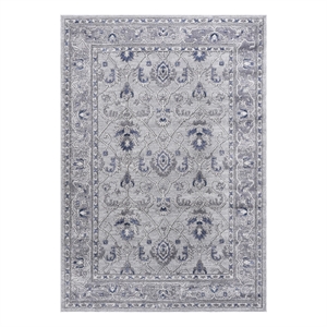 usak collection 5' x 7' gray/blue oriental distressed non-shedding area rug