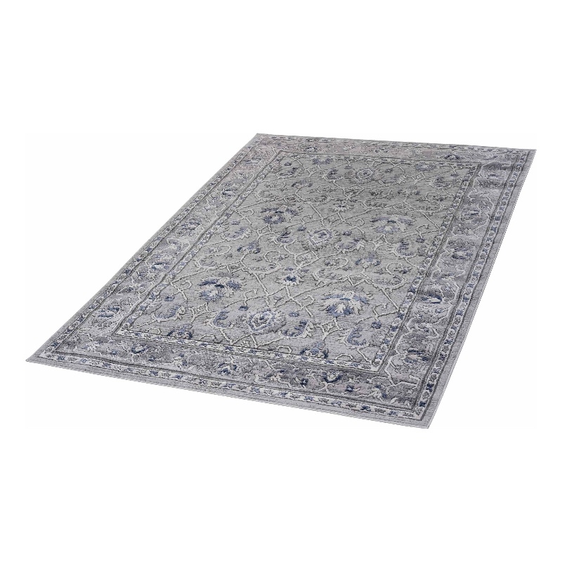 Usak Collection 6' x 9' Gray/Blue Oriental Distressed Non-Shedding Area Rug