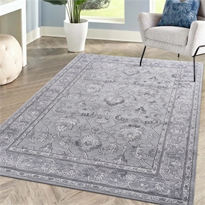 usak collection 7' x 10' gray oriental distressed non-shedding area rug