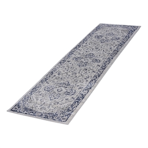 usak collection 2' x 8' blue/gray oriental distressed non-shedding area rug