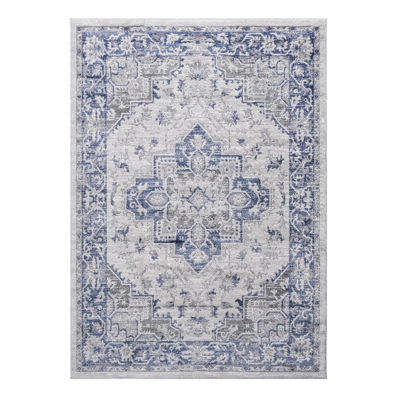Usak Collection 5' x 7' Blue/Gray Oriental Distressed Non-Shedding Area Rug