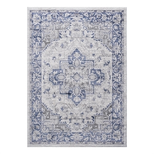 usak collection 5' x 7' blue/gray oriental distressed non-shedding area rug
