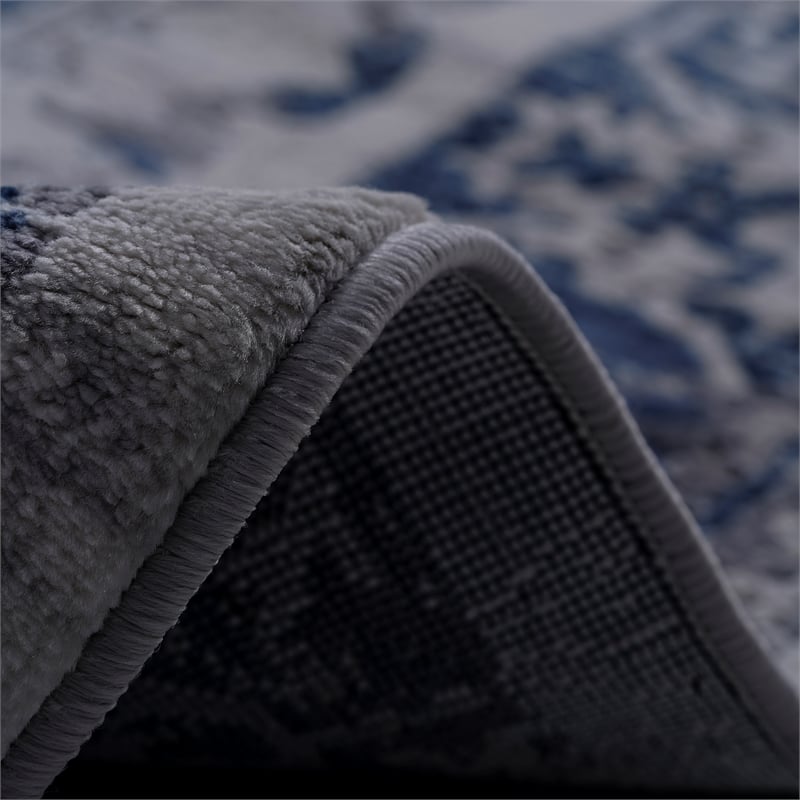 Usak Collection 6' x 9' Blue/Gray Oriental Distressed Non-Shedding Area Rug