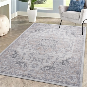 usak collection 6' x 9' blue/gray oriental distressed non-shedding area rug