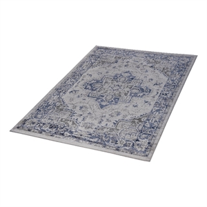 usak collection 7' x 10' blue/gray oriental distressed non-shedding area rug