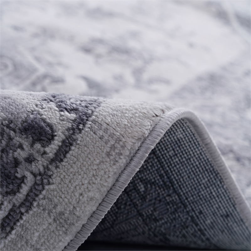 Usak Collection 5' x 7' Silver Oriental Distressed Non-Shedding Area Rug