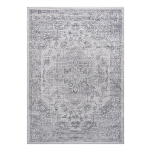 usak collection 5' x 7' silver oriental distressed non-shedding area rug