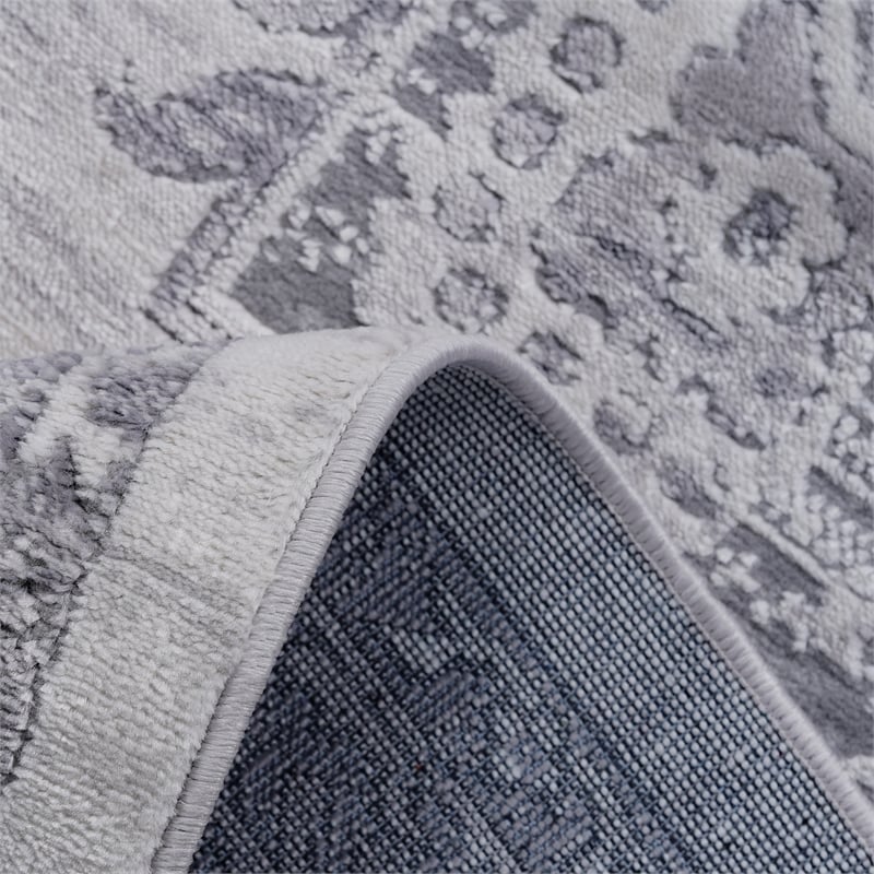 Usak Collection 6' x 9' Silver Oriental Distressed Non-Shedding Area Rug