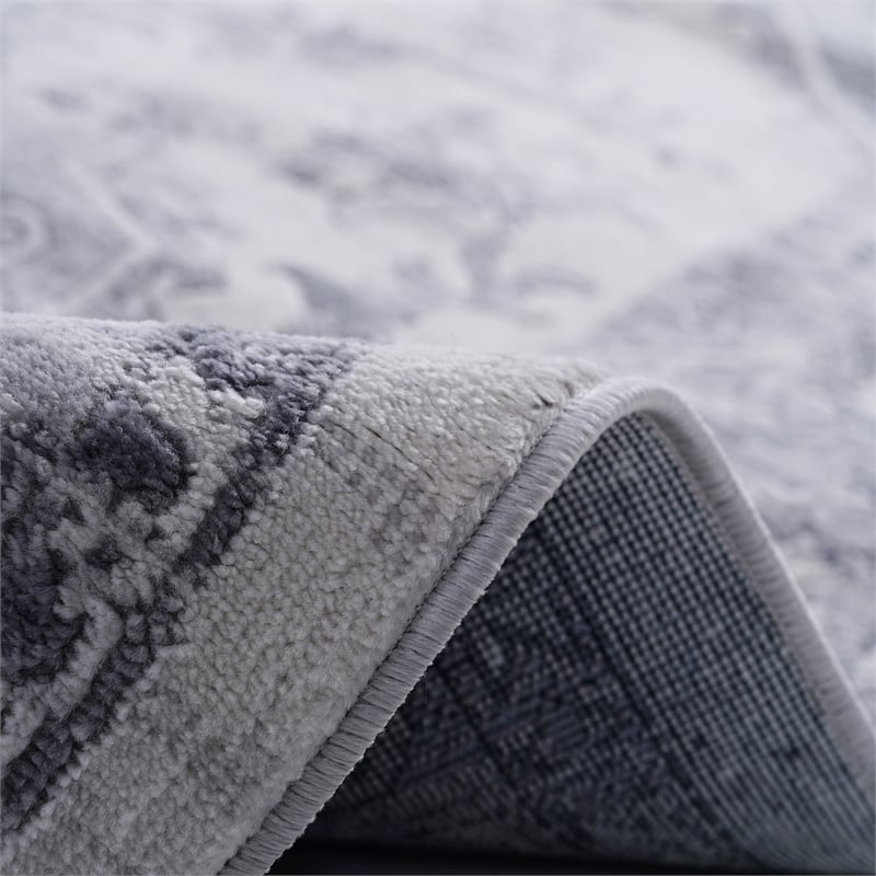 Usak Collection 6' x 9' Silver Oriental Distressed Non-Shedding Area Rug