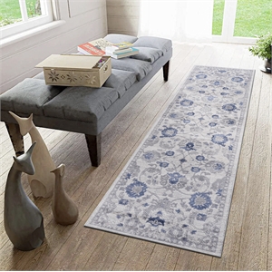 usak collection 2' x 8' ivory/beige oriental distressed non-shedding area rug
