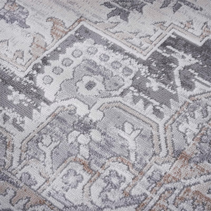 Usak Collection 5' x 7' Ivory/Beige Oriental Distressed Non-Shedding Area Rug