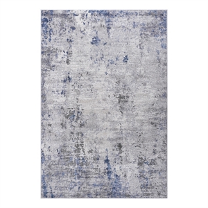 usak collection 5' x 7' silver/blue oriental distressed non-shedding area rug