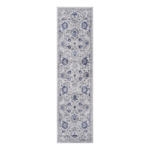 usak collection 2' x 8' blue/silver oriental distressed non-shedding area rug