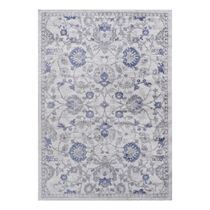 usak collection 5' x 7' blue/silver oriental distressed non-shedding area rug