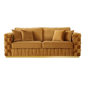 jorson mid century modern luxury pillow back velvet couch in orange