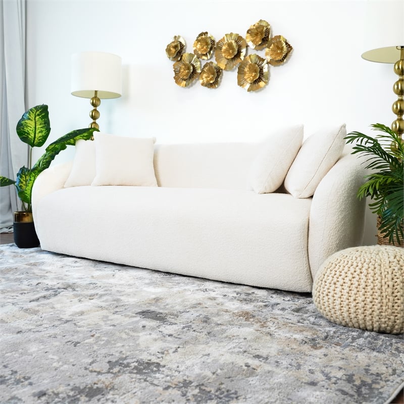 Lidar Modern Japandi Style Tight Back Boucle Fabric Couch in Cream