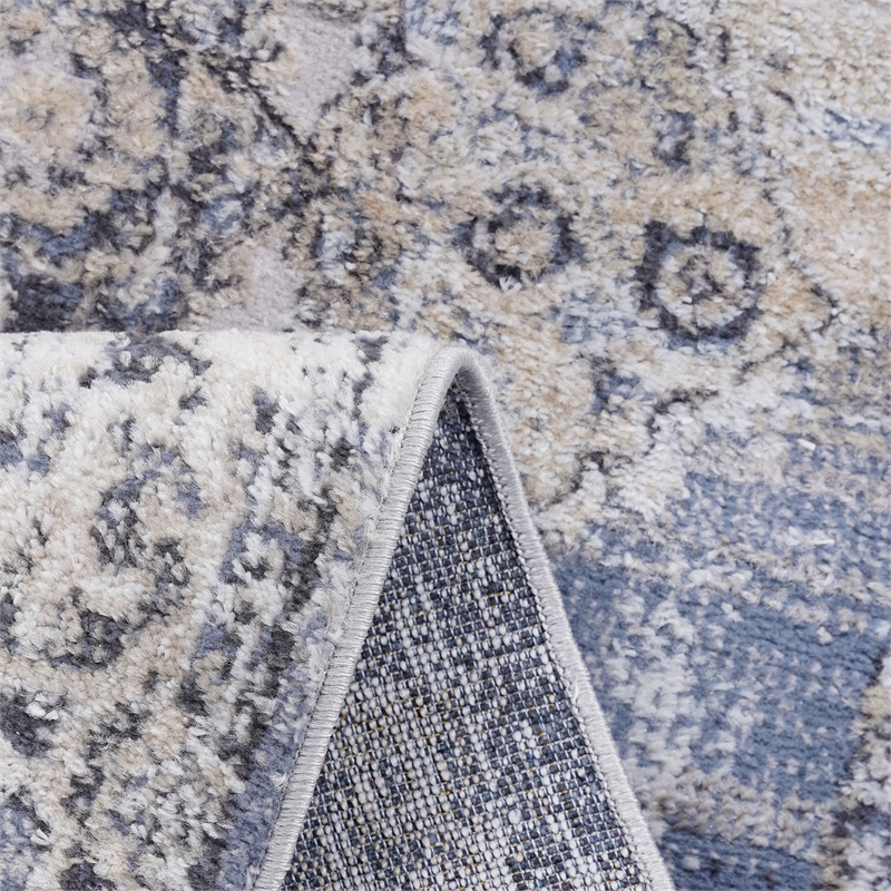 Bunyan Collection Traditional Vintage Cream/Blue Area Rug (2'2'' x 8')