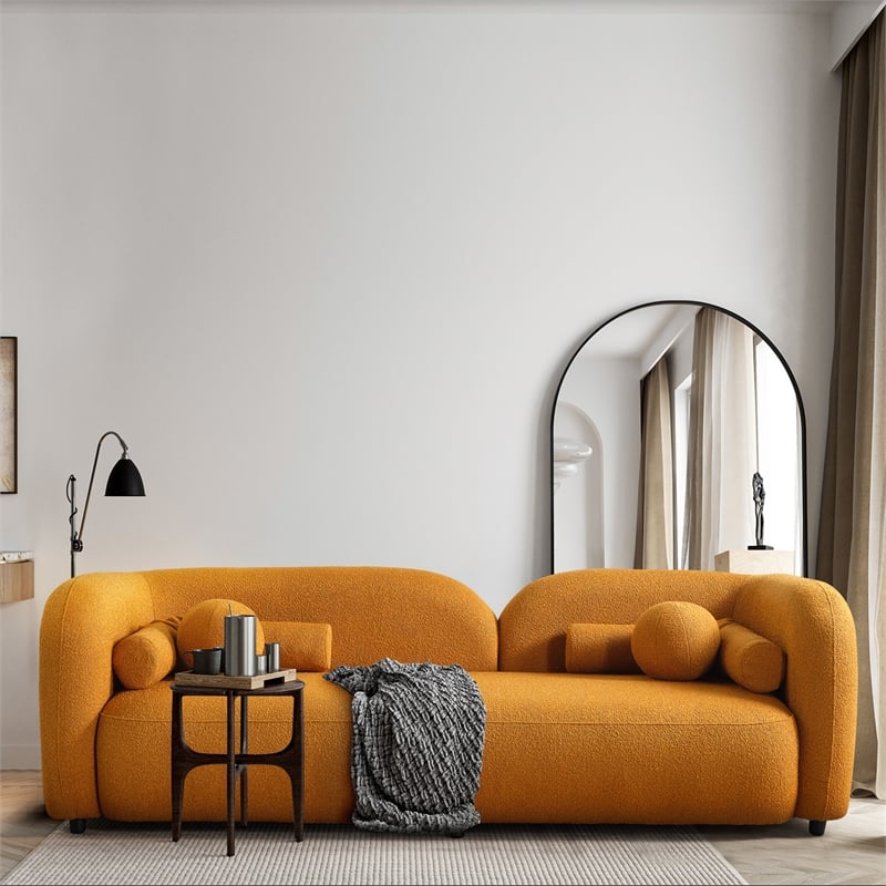 Bodur Japandi Style Luxury Modern Gold Boucle Fabric Curvy Arm Couch