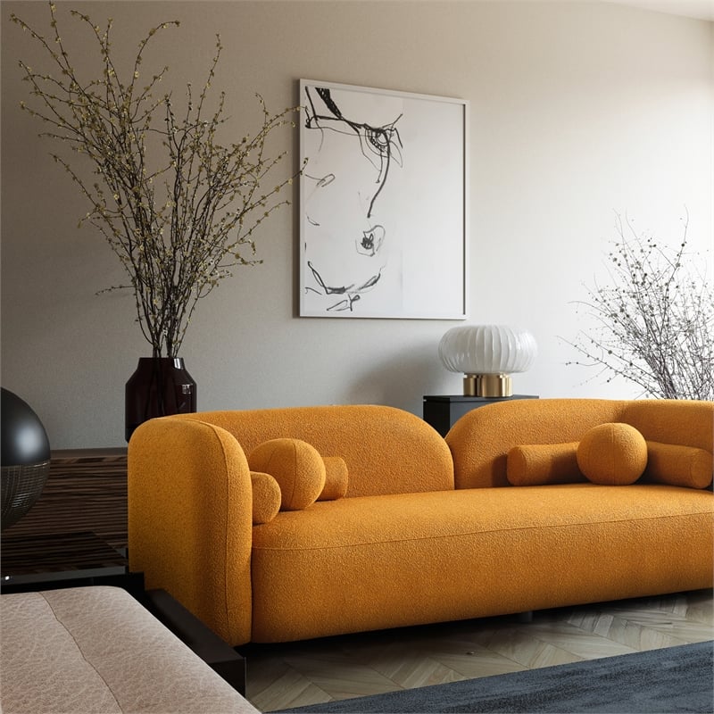 Bodur Japandi Style Luxury Modern Gold Boucle Fabric Curvy Arm Couch
