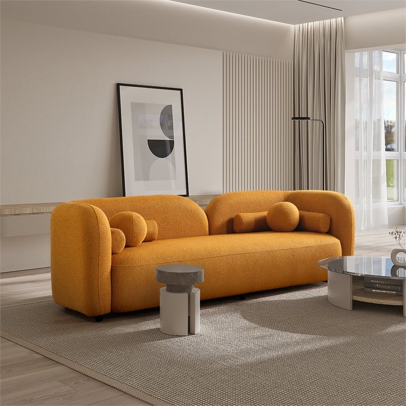 Bodur Japandi Style Luxury Modern Gold Boucle Fabric Curvy Arm Couch