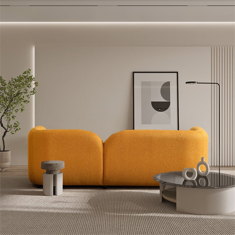 Bodur Japandi Style Luxury Modern Gold Boucle Fabric Curvy Arm Couch