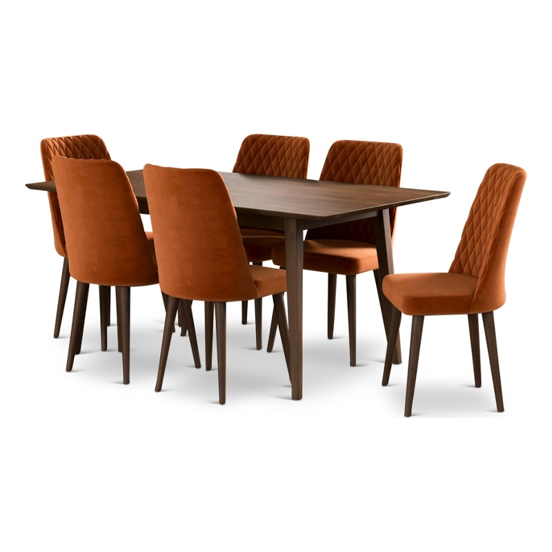 Admire Mid Century Modern Solid Wood Walnut 7 Piece Furniture Set