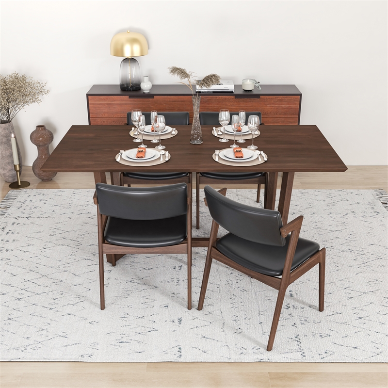 Roland Mid-Century Style 5 Piece Solid Wood Walnut Dining Set