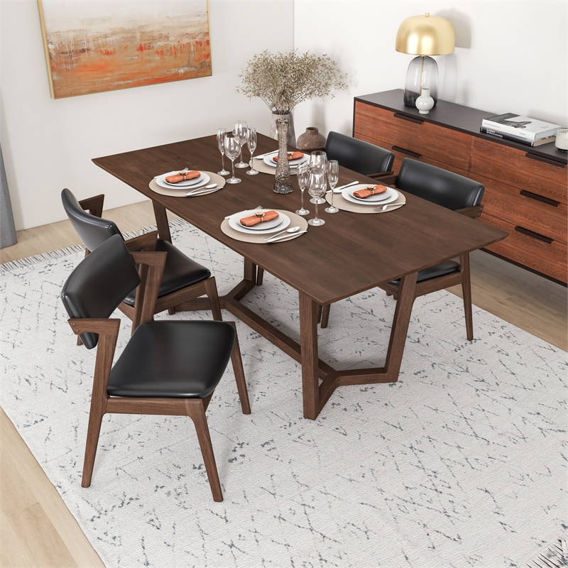 Roland Mid-Century Style 5 Piece Solid Wood Walnut Dining Set