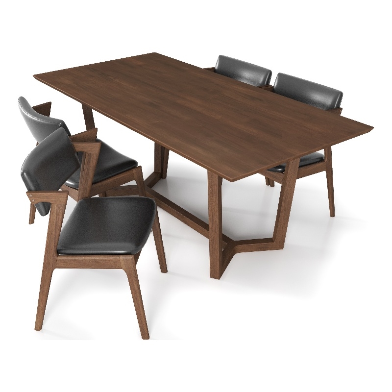 Roland Mid-Century Style 5 Piece Solid Wood Walnut Dining Set