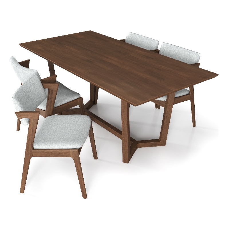 Roland Modern Dining Room&Kitchen Solid Wood Walnut Table and Chairs for 4