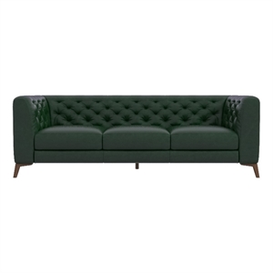 flore mid century modern chesterfield genuine leather sofa in dark green