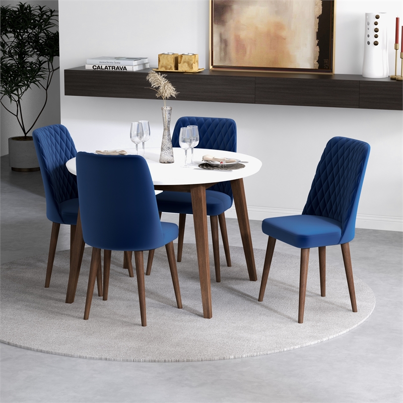 Palm Mid Century Modern Solid Wood Walnut 5 Piece Dining Room Set