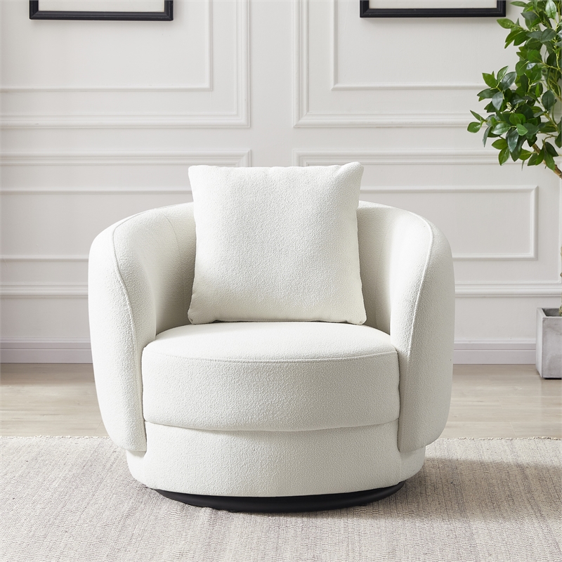 Perto Mid Century Modern Ivory Fabric Accent Armchair