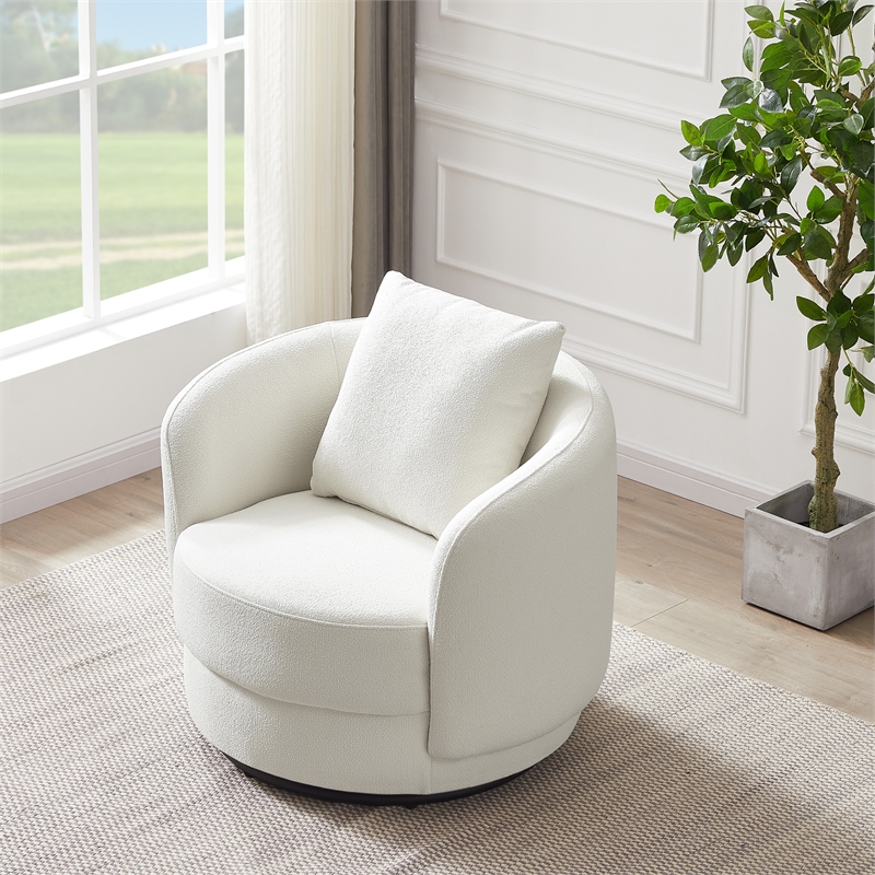 Perto Mid Century Modern Ivory Fabric Accent Armchair