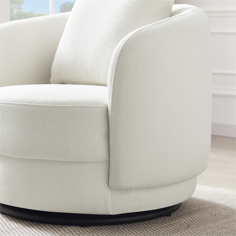 Perto Mid Century Modern Ivory Fabric Accent Armchair