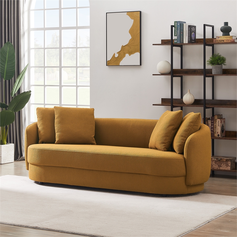 Perten Japandi Mid-Century  Living Room Dark Yellow Fabric Sofa