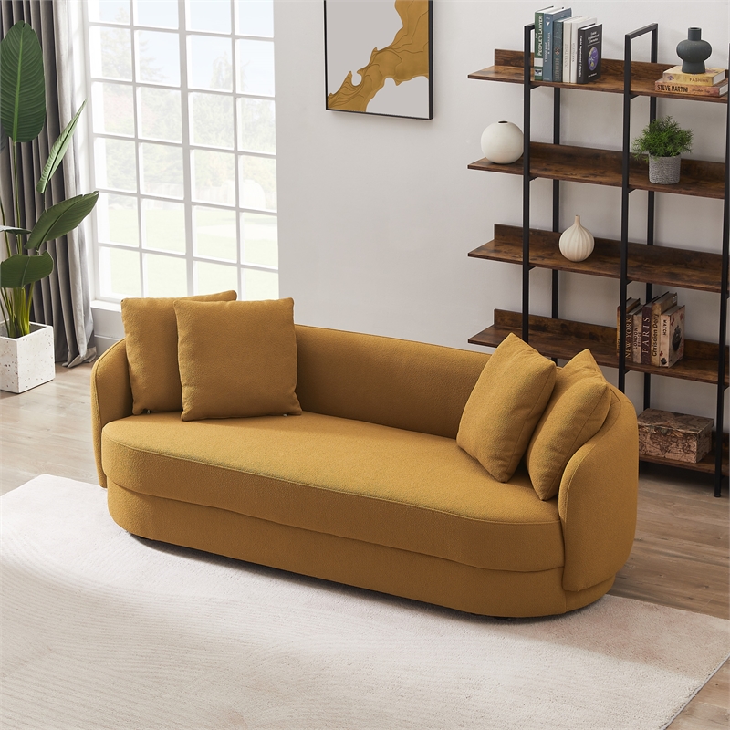 Perten Japandi Mid-Century  Living Room Dark Yellow Fabric Sofa