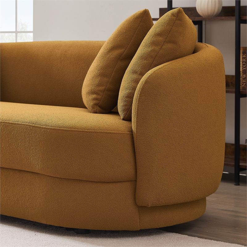 Perten Japandi Mid-Century  Living Room Dark Yellow Fabric Sofa