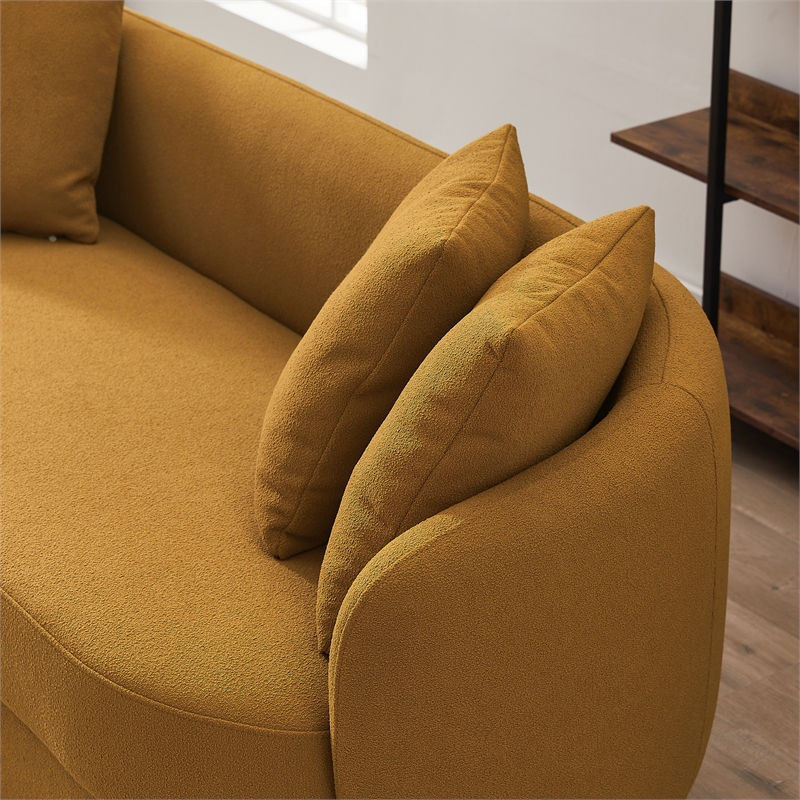 Perten Japandi Mid-Century  Living Room Dark Yellow Fabric Sofa