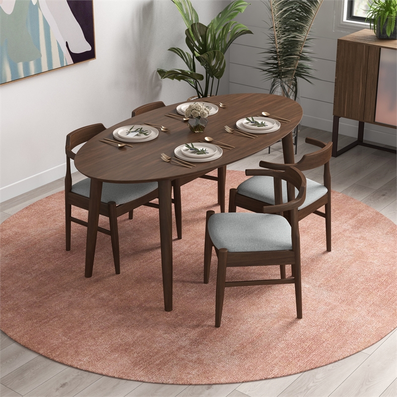 Ruxos 5 Piece Furniture Set Solid Wood Dining Set in Walnut Brown