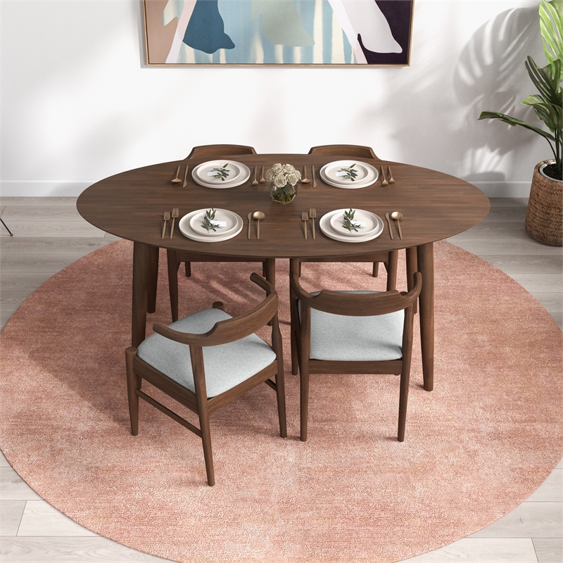 Ruxos 5 Piece Furniture Set Solid Wood Dining Set in Walnut Brown