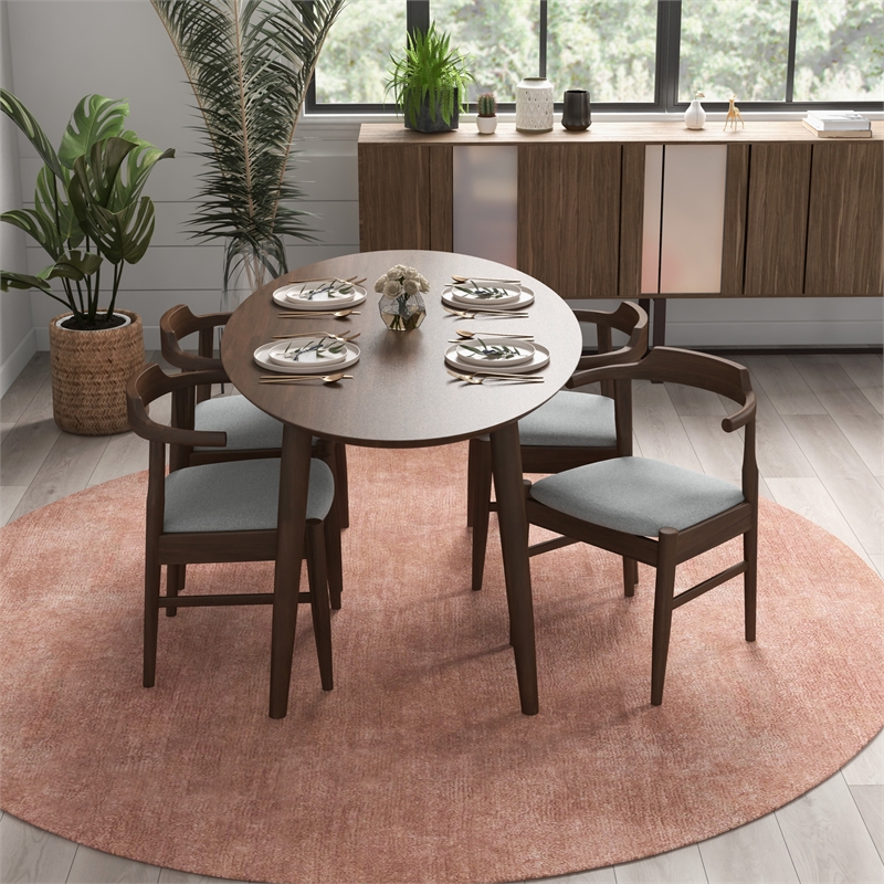 Ruxos 5 Piece Furniture Set Solid Wood Dining Set in Walnut Brown