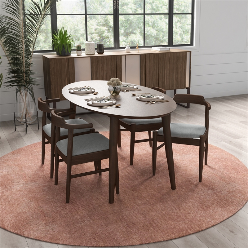 Ruxos 5 Piece Furniture Set Solid Wood Dining Set in Walnut Brown